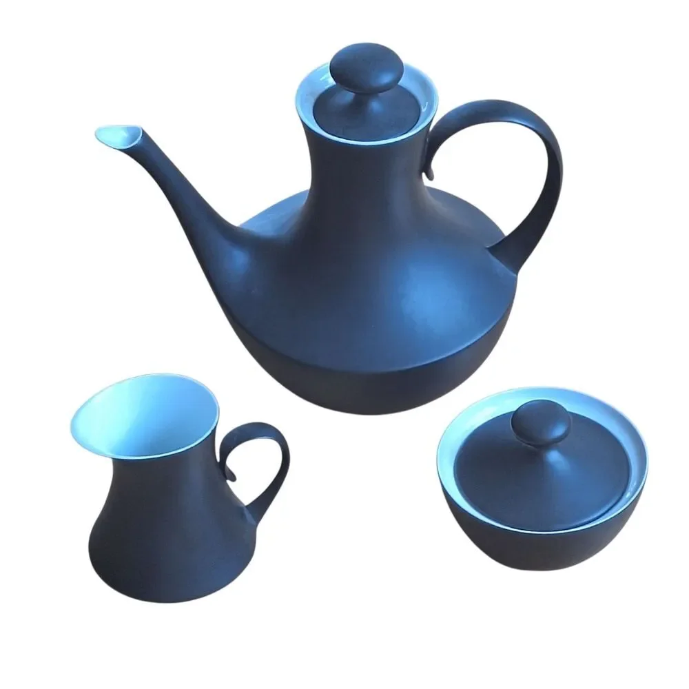 Espana Noche Block Bidasoa Demitasse/Tea Serving Pieces Spain VTG Black Matte